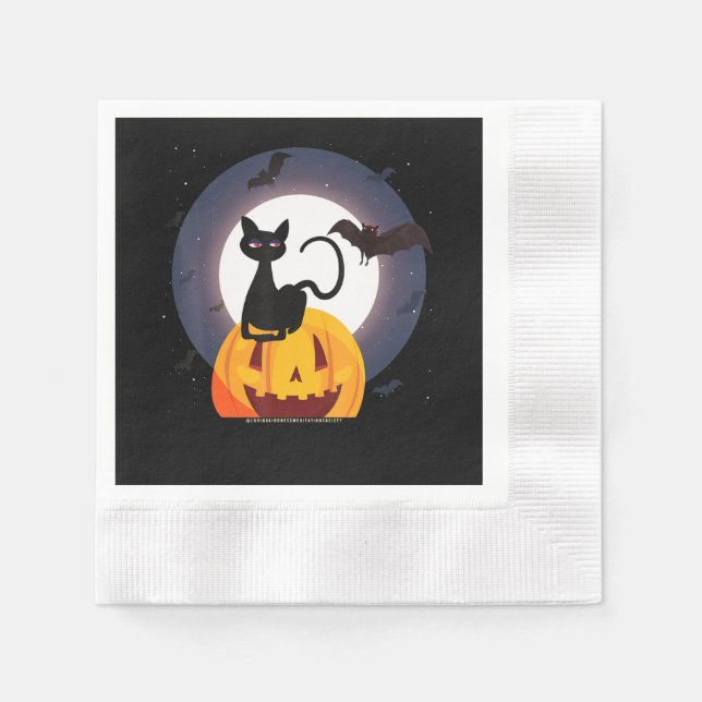 Spinnengeschenk | Halloween Black Cat Spipumkin Serviette (Vorderseite)
