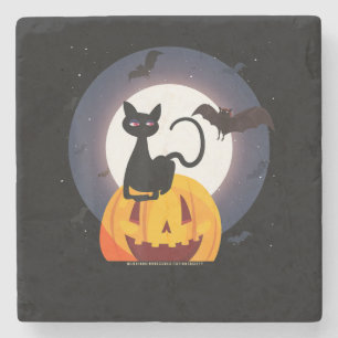 Spinnengeschenk   Halloween Black Cat Spipumkin Steinuntersetzer