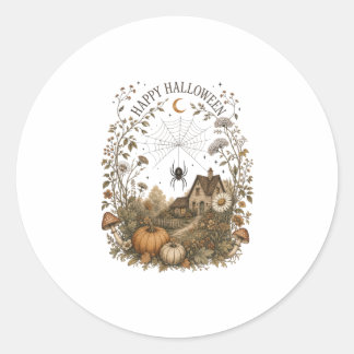Spinnennetz Cottage Frohes Halloween Cottagecore Runder Aufkleber