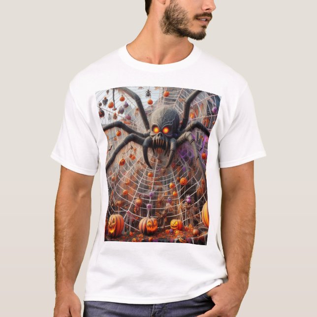 Spinnennetz-Design zu Halloween in Shirt (Vorderseite)
