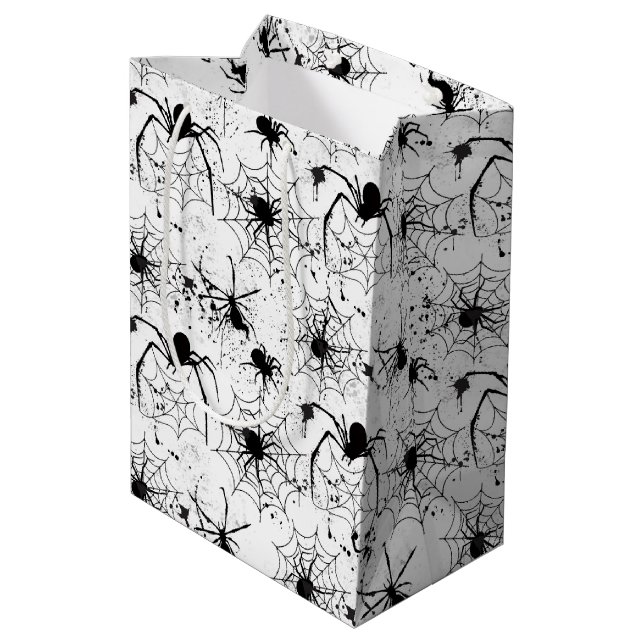 Spinnennetz-Muster Halloween  Mittlere Geschenktüte (Rückseite Schrägansicht)