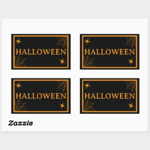 Spinnennetz Schwarz Orange Halloween Wort Rechteckiger Aufkleber