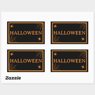 Spinnennetz Schwarz Orange Halloween Wort Rechteckiger Aufkleber