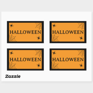 Spinnennetz Schwarz Orange Halloween Wort Rechteckiger Aufkleber