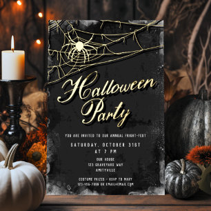 Spinnennetz + Vintage-Script Halloween-Party Gold Folien Feiertagskarte