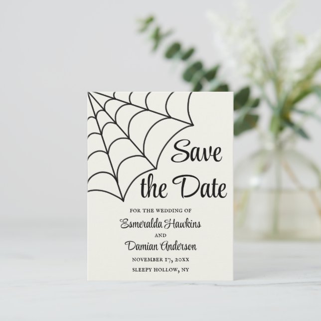 Spinnennetze Save the Date schwarz und weiß gotisc Einladung (Stehend Vorderseite)