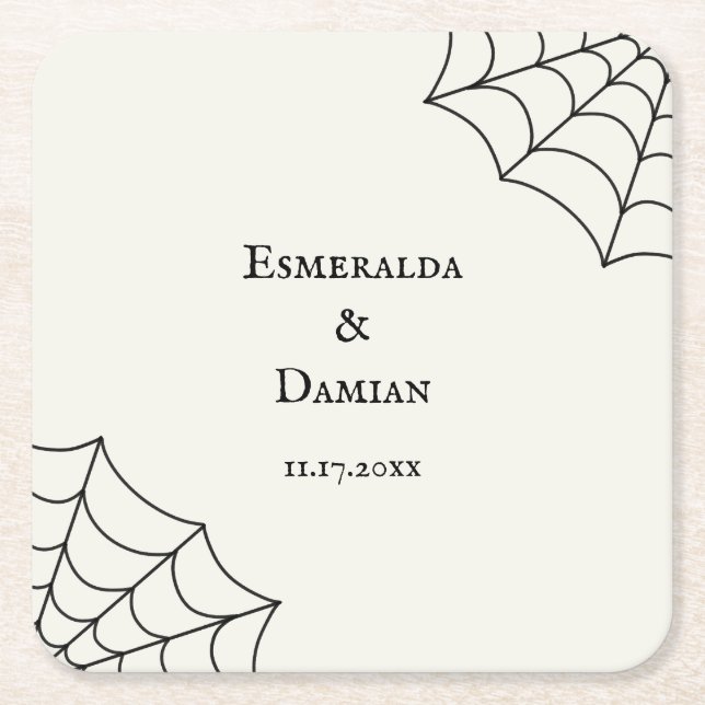 Spinnennetze Schwarz-Weiß-Gothic-Hochzeit Rechteckiger Pappuntersetzer (Vorderseite)