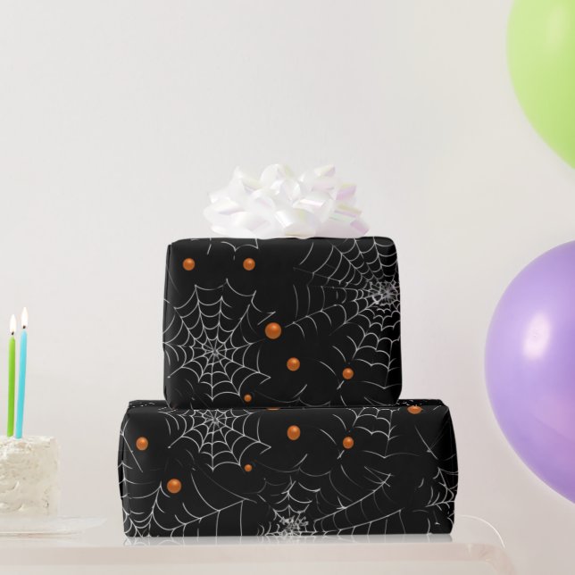 Spinnennetze und Punkte Modernes Schwarzes Hallowe Geschenkpapier (Partygeschenke)