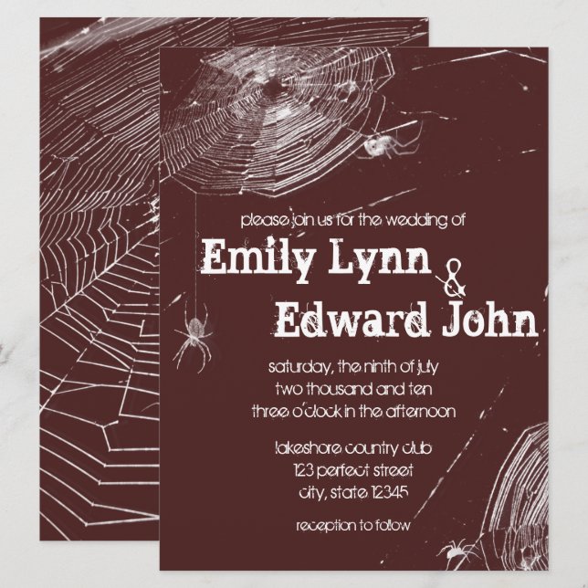 Spinnweben und weiße Spinnen zum Hochzeitsempfang Einladung (Vorne/Hinten)