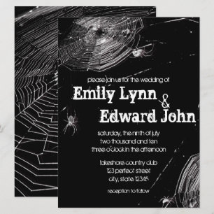 Spinnweben und weiße Spinnen zum Hochzeitsempfang Einladung