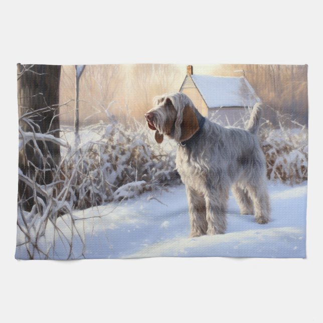 Spinone Italiano lassen es Schnee Weihnachten Geschirrtuch (Horizontal)
