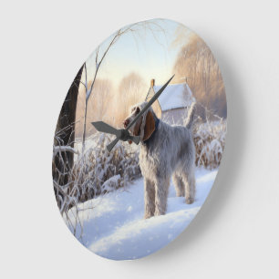 Spinone Italiano lassen es Schnee Weihnachten Große Wanduhr