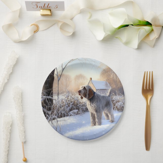 Spinone Italiano lassen es Schnee Weihnachten Pappteller (Hochzeit)