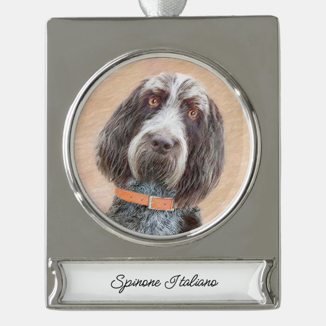 Spinone Italiano Malerei - Niedliche Original Dog  Banner-Ornament Silber (Vorderseite)