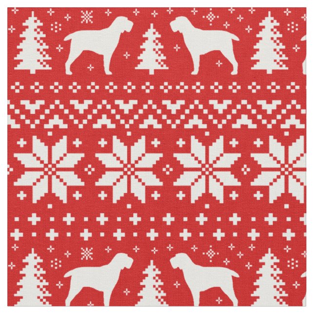 Spinone Italiano Silhouette-Weihnachtsmuster-Rot Stoff (Nahaufnahme)