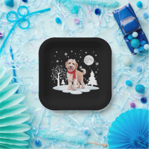 Spinone Italiano unter Mondlicht Schnee Weihnachte Pappteller