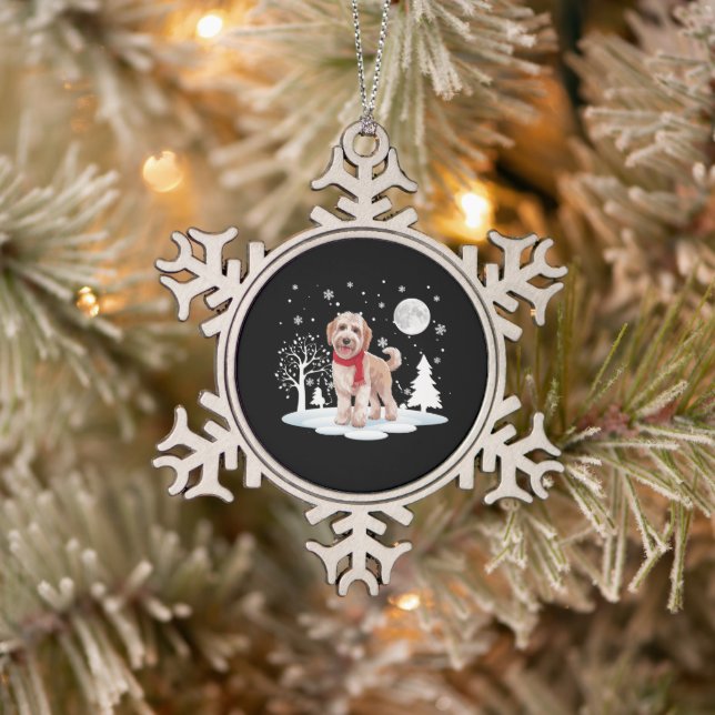 Spinone Italiano Unter Mondlicht Schneeschonzeit W Schneeflocken Zinn-Ornament (Baum)