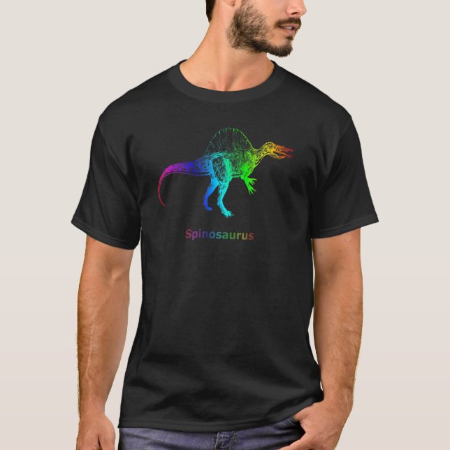 Spinosaurus Dinosaur Rainbow Skeleton T-Shirt (Vorderseite)