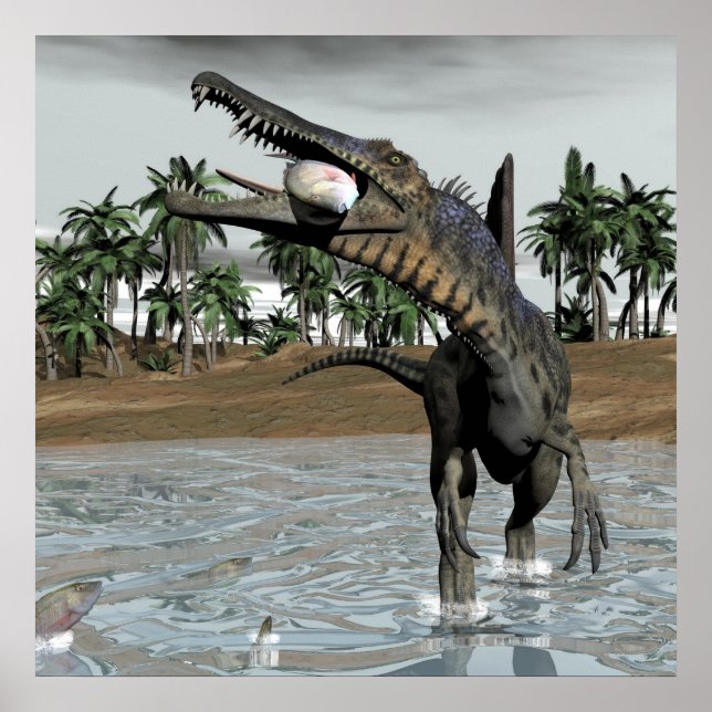Spinosaurus dinosaurier fressen Fisch - 3D rendern Poster (Vorne)