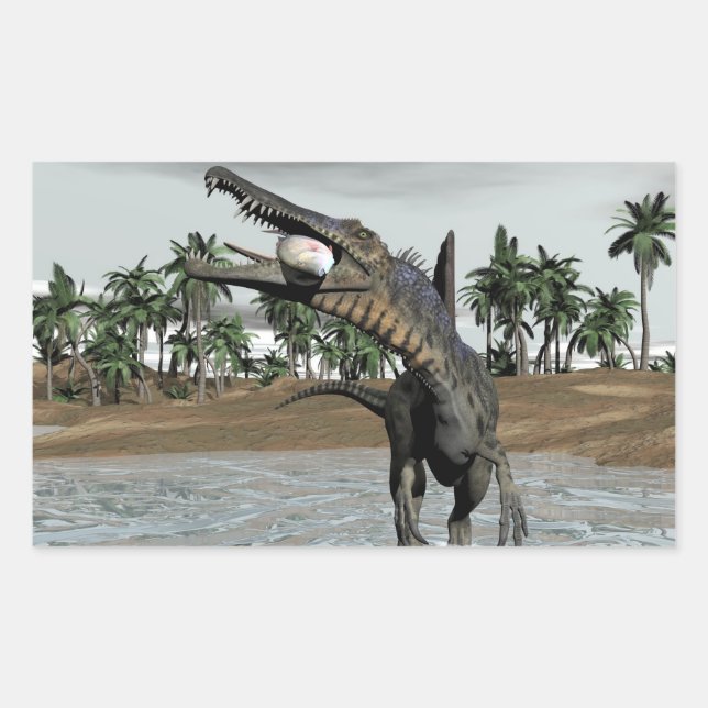 Spinosaurus dinosaurier fressen Fisch - 3D rendern Rechteckiger Aufkleber (Vorderseite)