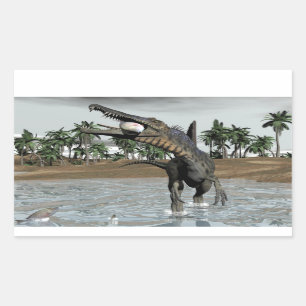 Spinosaurus dinosaurier fressen Fisch - 3D rendern Rechteckiger Aufkleber