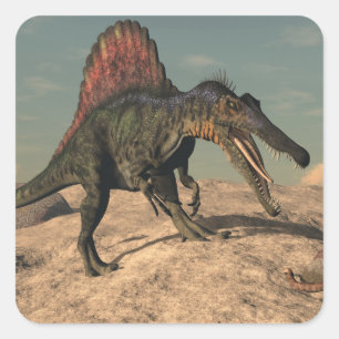 Spinosaurus-Dinosaurier jagen eine Schlange Quadratischer Aufkleber