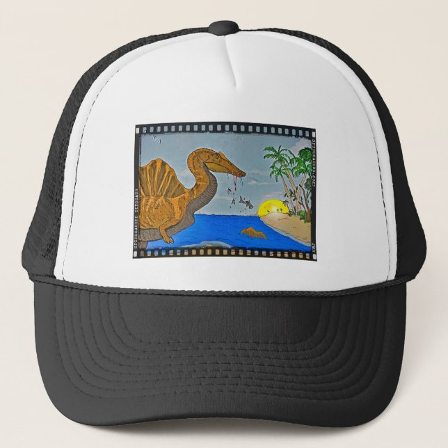 Spinosaurus Film Reel Dinosaur Baseball Hat Truckerkappe (Vorderseite)