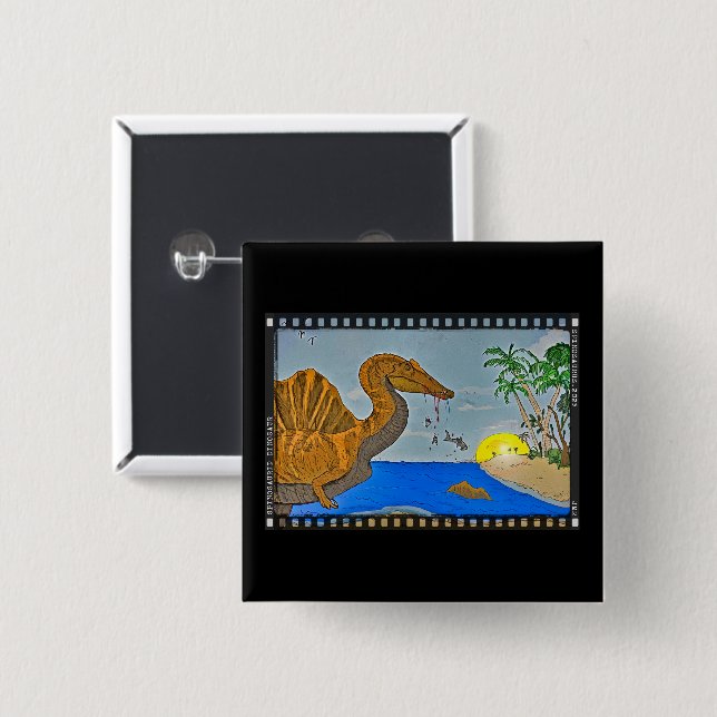 Spinosaurus Film Reel Dinosaur Button Pin (Vorne & Hinten)