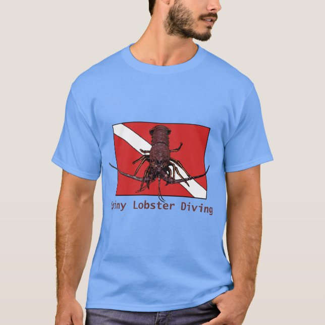 Spiny Hummer Tauchen mit Red Diver Down Flag URM T-Shirt (Vorderseite)