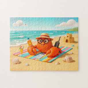 Spion-Krabbe entspannt am Strand mit Missionsausrü Puzzle