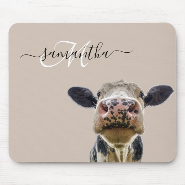 Spionierende Schlaue Kuh Personalisiertes Monogram Mousepad (Vorne)