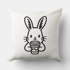 Spionierender Hase mit Kaffeetasse Kissen