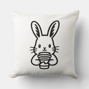 Spionierender Hase mit Kaffeetasse Kissen