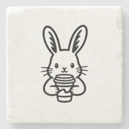 Spionierender Hase mit Kaffeetasse Steinuntersetzer