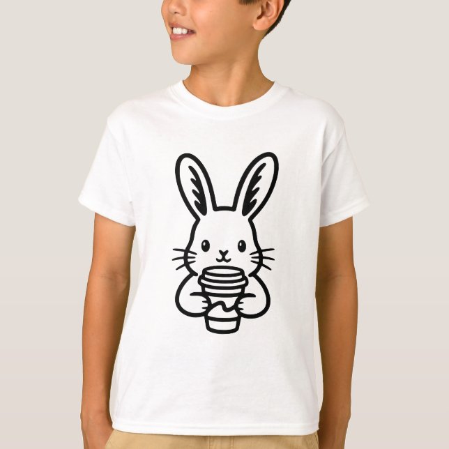 Spionierender Hase mit Kaffeetasse T-Shirt (Vorderseite)