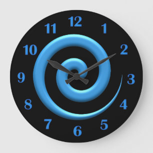 Spiral Blue with Blue Numbers Wall Clock Große Wanduhr