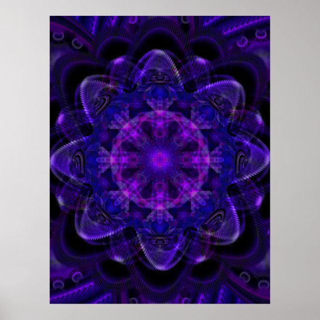 Spiral Blume Fraktal Dunkel Lila UV Pixel Poster (Vorne)