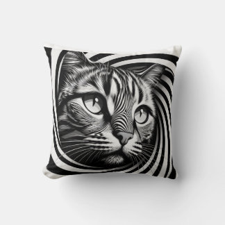 Spiral Cat Face Cushion – Hypnotic Feline Optical Kissen