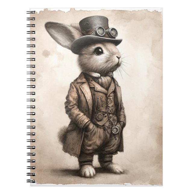 Spiral Foto Notebook mit Steampunk Rabbit Notizblock (Vorderseite)