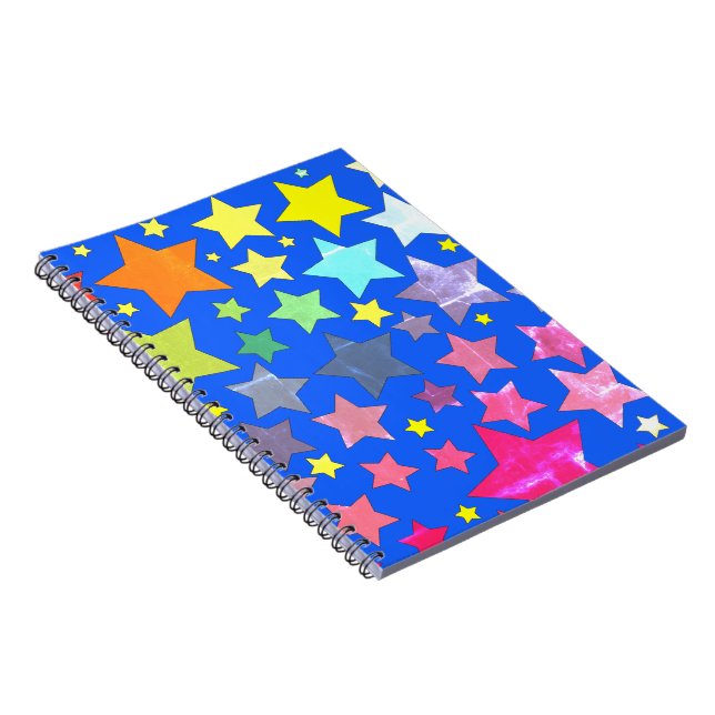 Spiral Fotonotizbuch blau mit bunten Sternen Notizblock (Rechte Seite)