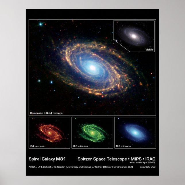 Spiral Galaxy M81 - Spitzer Space Teleskop Poster (Vorne)