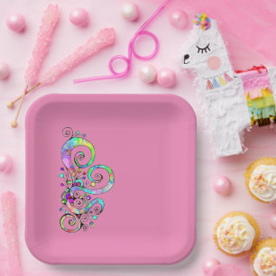 Spiral-Herz-Handbemaltes-Design 1 Pappteller