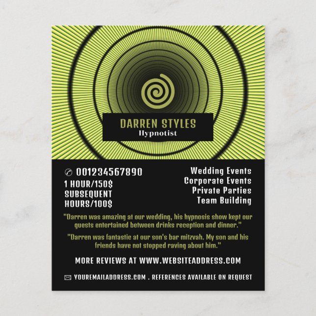 Spiral Hypnosis, Hypnotist Event Entertainer Flyer (Vorne)