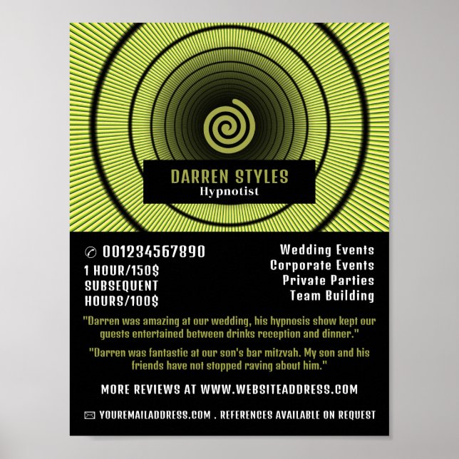 Spiral Hypnosis, Hypnotist Event Entertainer Poster (Vorne)