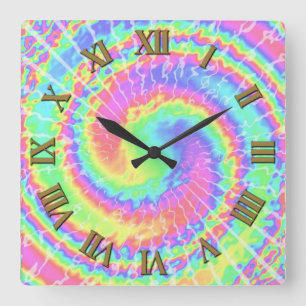 Spiral-Kaleidoskop TIE DYE ROMANISCHE ZAHLEN Quadratische Wanduhr