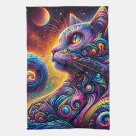 Spiral Mystic Galaxy Rainbow Cat Geschirrtuch
