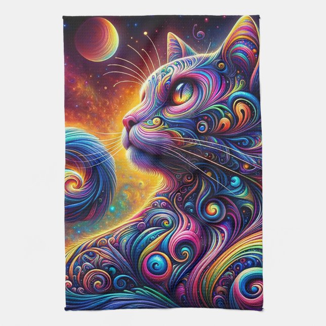 Spiral Mystic Galaxy Rainbow Cat Geschirrtuch (Vertikal)