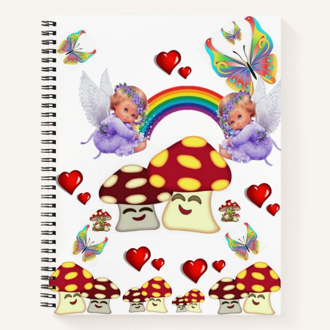 Spiral Notebook Angel Mushroom Butterfly Hearts Notizbuch (Vorderseite)