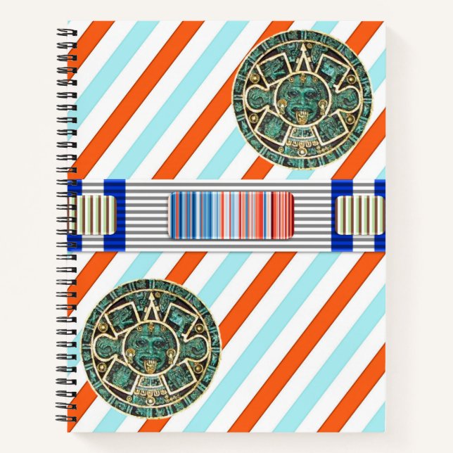 Spiral Notebook Aztec Orange Blue Stripe Notizbuch (Vorderseite)