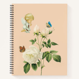 Spiral Notebook Beige Angel Floral Butterfly Notizbuch